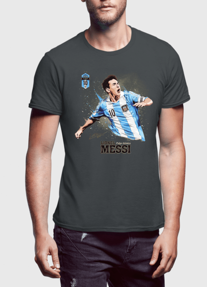 Scorpius Messi half-sleeves T-shirt featuring a Messi graphic print on a casual black T-shirt.