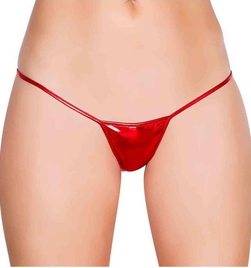 Shiny metallic G-string thong for women by Harlequin Icarus, featuring a sleek, reflective design and minimal back coverage.