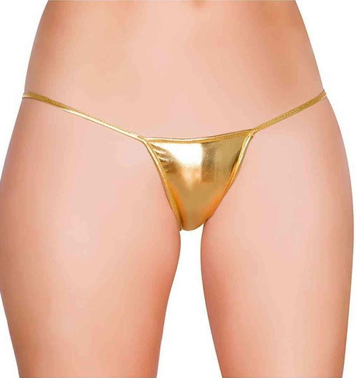 Shiny metallic G-string thong for women, featuring a sleek, reflective design and minimal coverage, by Harlequin Icarus.