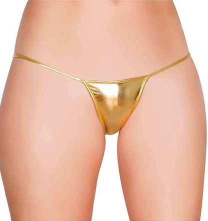 Shiny metallic G-string thong for women, featuring a sleek, reflective design and minimal coverage, by Harlequin Icarus.