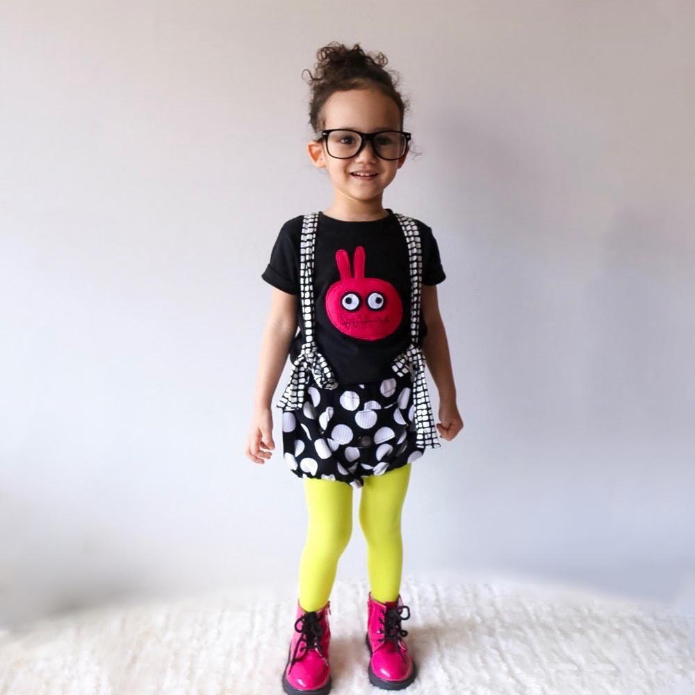 Kids T-shirt featuring Bunny Monster design by Matthew Langille from Sky Blue Milo, displayed on a child model.