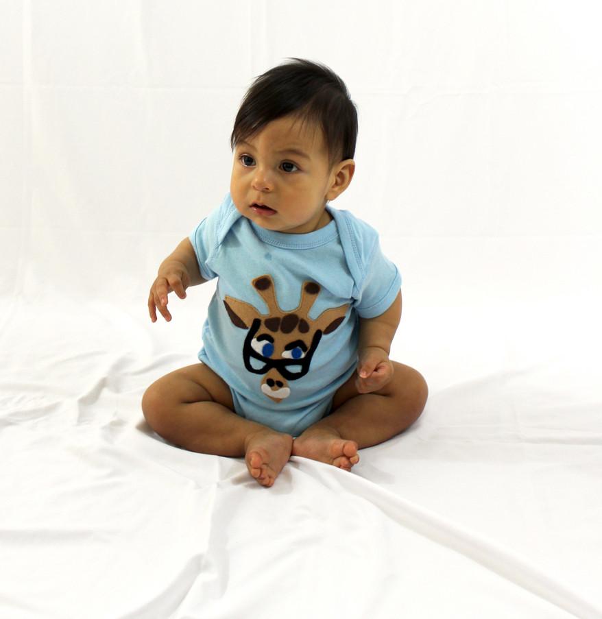 Sky Blue Milo baby onesie featuring Mitford design by mi cielo x Donald Robertson, made for kids and babies.