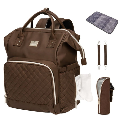 Interior view of the MIMMTI® 2.0 Leren Luiertas by Ochre Athena, showing organized compartments and storage pockets.