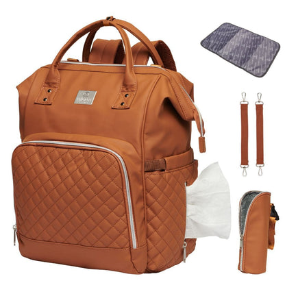 Ochre Athena MIMMTI® 2.0 leather diaper bag for parenthood, featuring spacious compartments and stylish design.