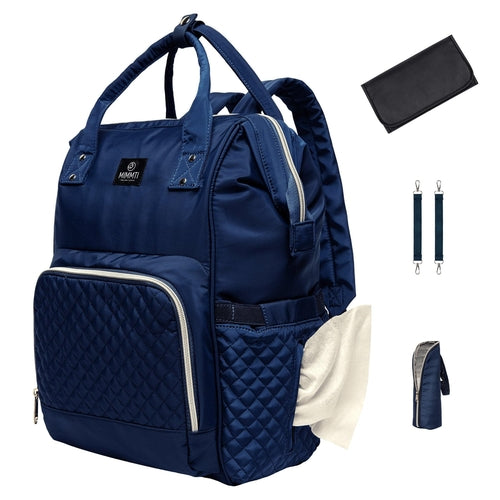 Ochre Athena MIMMTI® luiertas rugzak 1.0, parenthood and accessories, in navy with multiple compartments and adjustable straps.