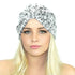 Cyan Ismene Minky Stretch Full Turban in soft, stretchy fabric designed for comfortable haircare and head covering.