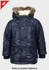 Minoti boys quilted winter padded jacket with faux fur hood, navy puffa coat for 3-4 years, warm and stylish outerwear.