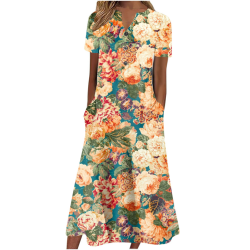 Women’s summer midi dress by Carmine Juneberry featuring a casual, light fabric design with pockets.