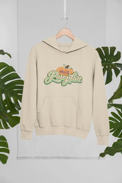 Hello Pumpkin hoodie by Jade Thalassa, casual pullover hoodie with tropical background, showcasing a cozy, stylish hoodie design.
