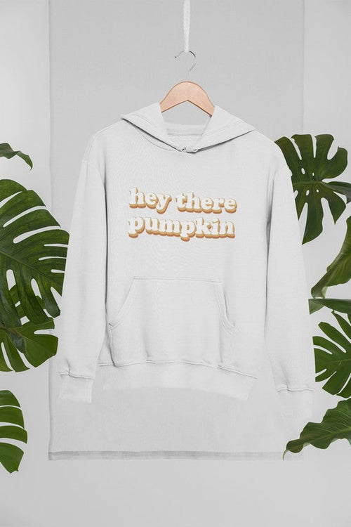 Jade Thalassa Hey There Pumpkin hoodie mockup featuring a pullover hoodie with a tropical background and Halloween-inspired design.