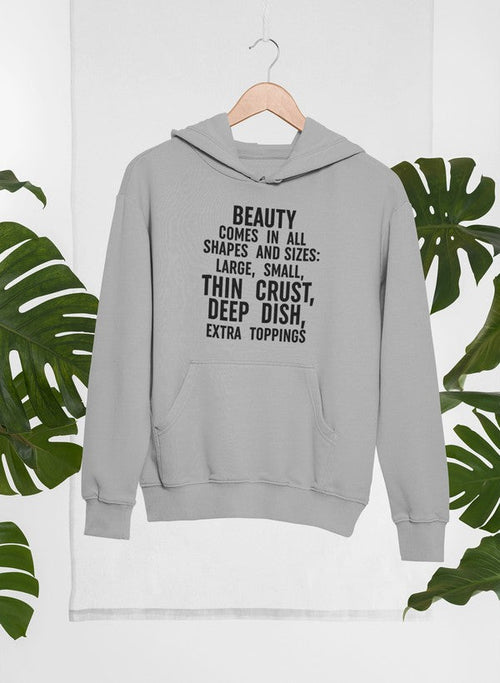 Jade Thalassa Beauty Comes in All Shapes hoodie, tropical setting mockup, showcasing a pullover hoodie with colorful design.