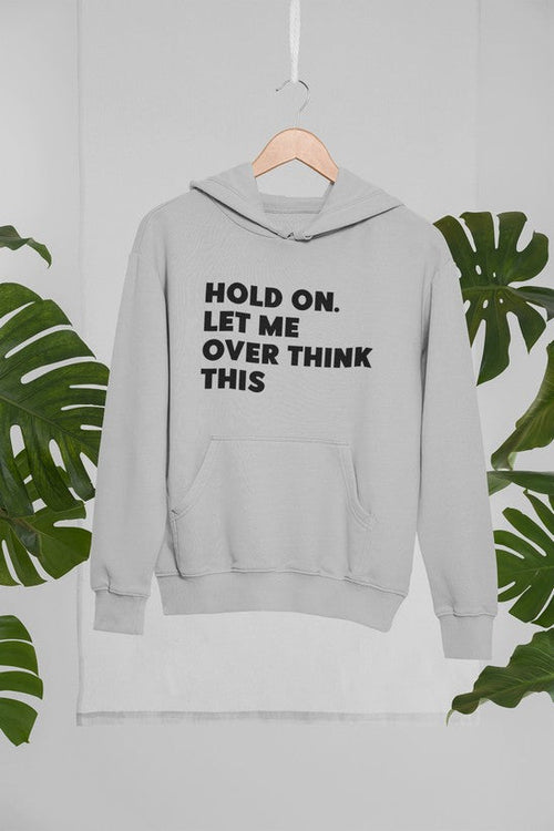 Jade Thalassa "Hold On Let Me Overthink This" hoodie in tropical setting mockup, featuring a pullover design and casual style.