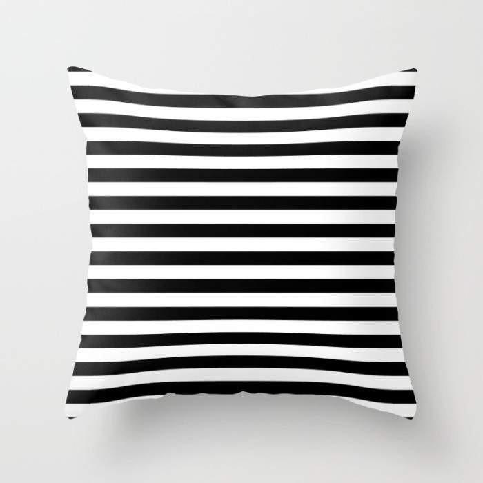 Modern black and white striped monochrome pillow by Scorpius, showcasing stylish textile design and soft fabric texture.