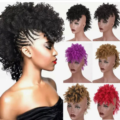 Peach Clymene Moni Bold Afro Mohawk wig with kinky curly and afro curly hair, showcasing a voluminous, textured hairstyle.