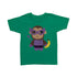 Kids superhero shirt by Sky Blue Milo featuring a playful monkey design for children and babies.