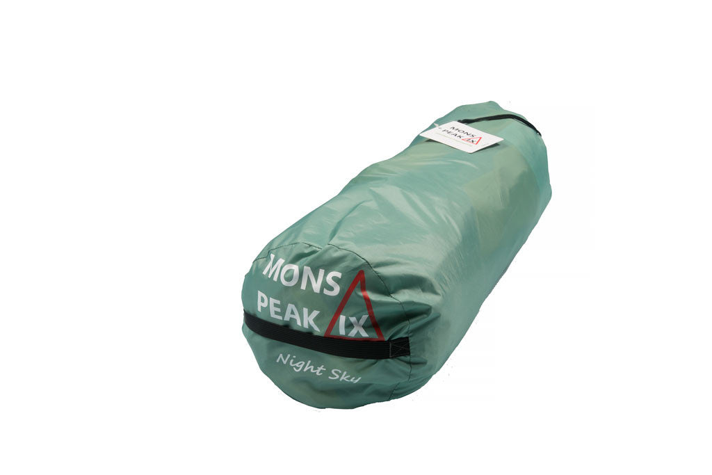 Triangulum Night Sky 3-4 person 2-in-1 camping backpacking tent set up outdoors with rainfly and mesh interior for camping adventures.