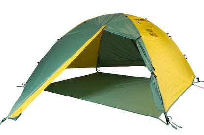 Triangulum Night Sky 3-4 Person 2-in-1 camping backpacking tent with fly and footprint, shown from foot view in outdoor setting.
