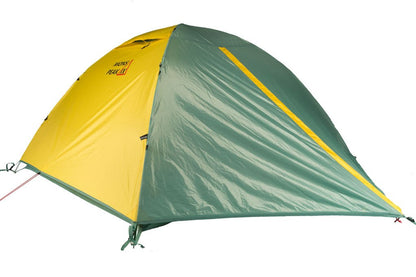 Triangulum Night Sky 3 and 4 Person 2-in-1 camping backpacking tent shown from side angle with fly and mesh panels.