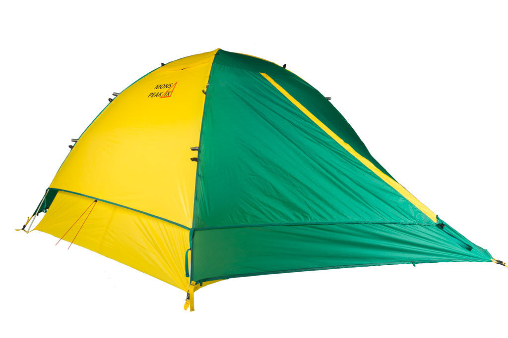 Triangulum Trail 43 3-4 Person Camping Backpacking Tent with fly, shown from angle view, lightweight and ideal for outdoor adventures.