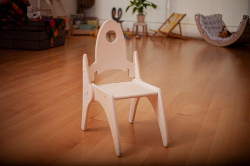 Red Oceanus Montessori table and chair set for kids, wooden furniture with a natural finish, ideal for children&