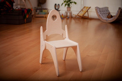 Red Oceanus Montessori table and chair set for kids, wooden furniture with a natural finish, ideal for children&