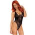 Maroon Cassandra Leg Avenue floral lace thong body, one size, with delicate lace details and elegant design.