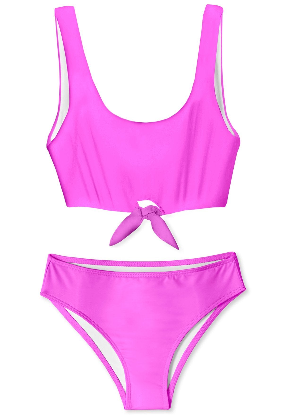 Neon pink front-tied bikini for girls, kid&