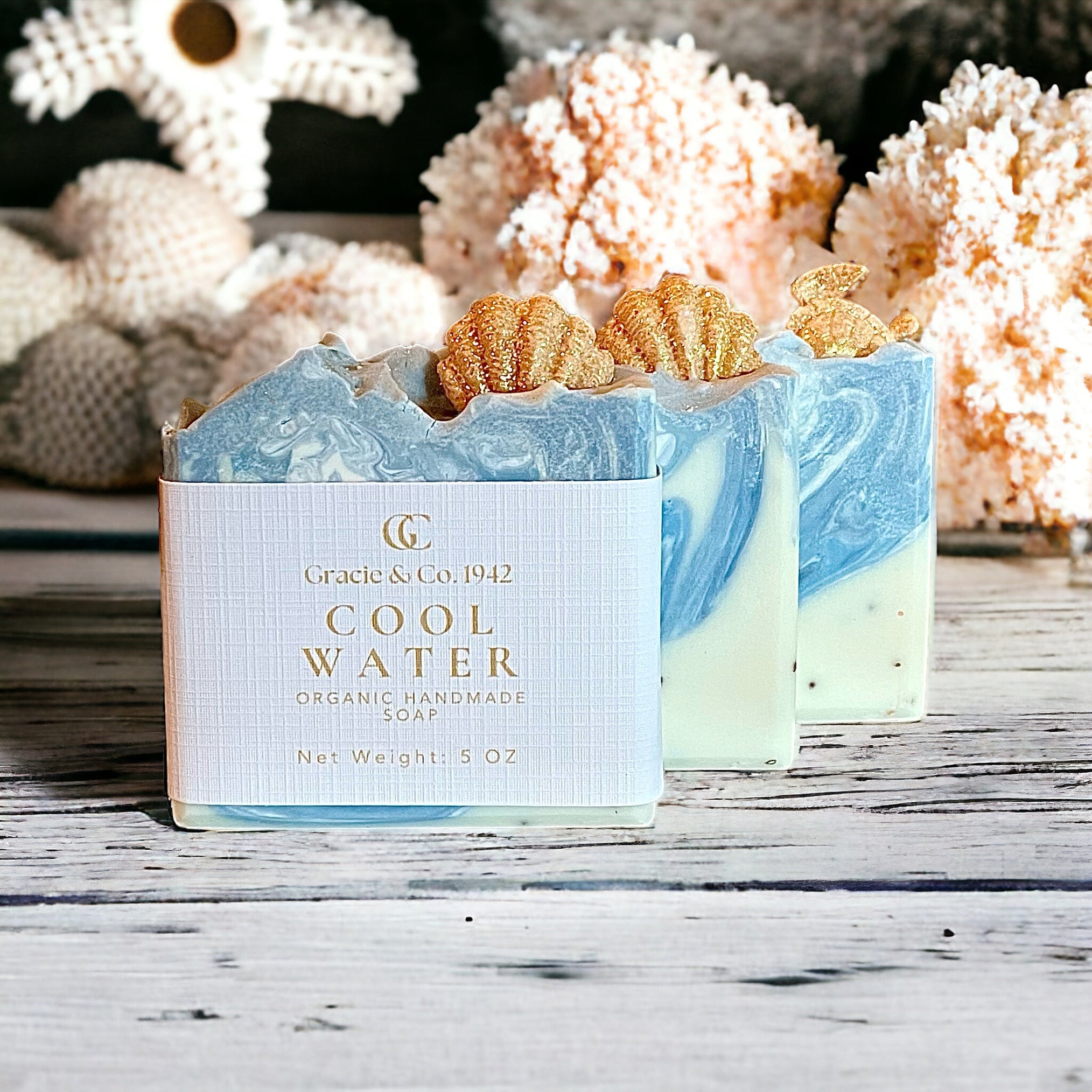 Emerald Tulsi Sea Salt Agave Shea Butter Soap bar, a luxurious coastal spa bodycare product with natural ingredients.