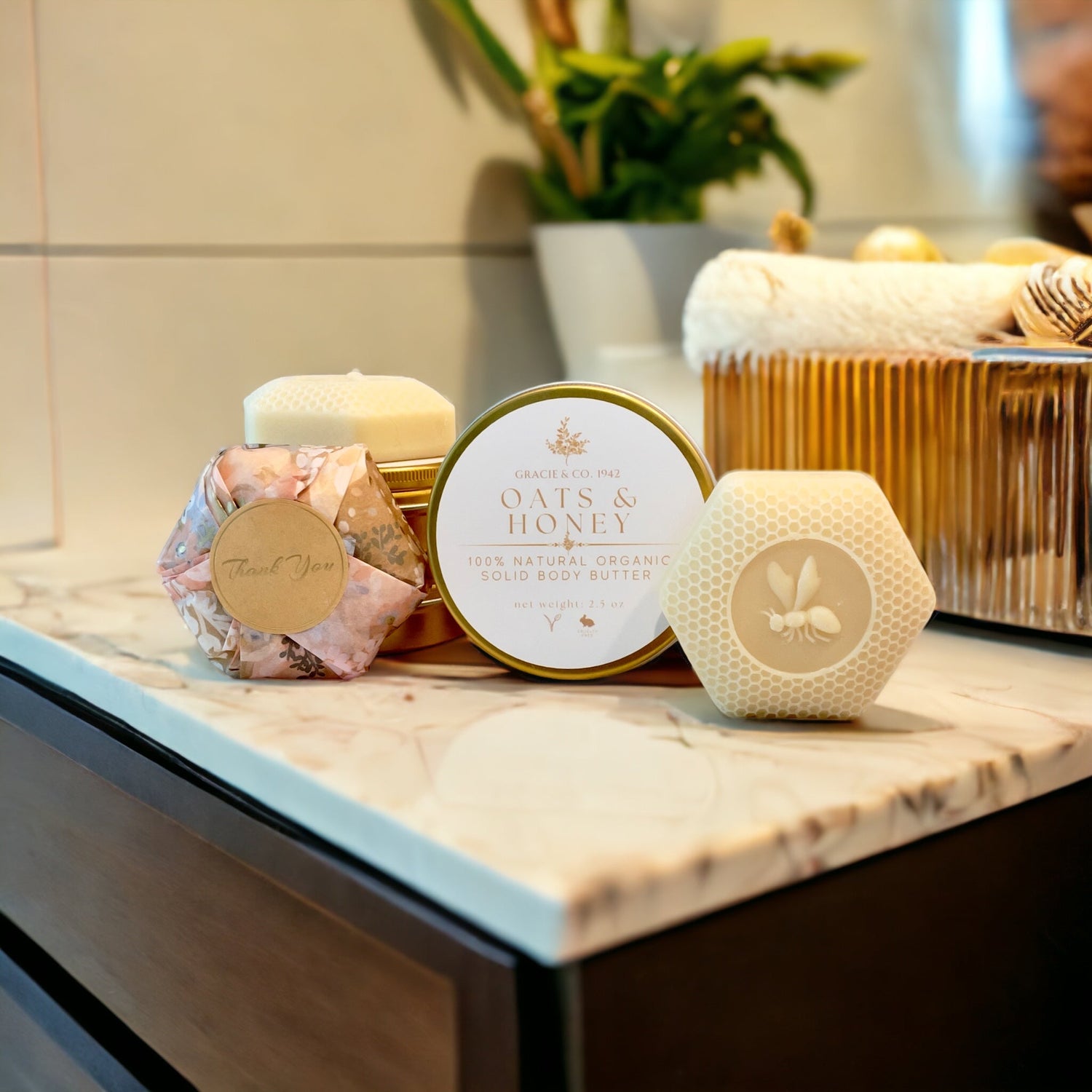 Emerald Tulsi Ultimate Moisture Shea Butter Lotion Bar for bodycare, shown in a natural, solid form with smooth shea butter texture.