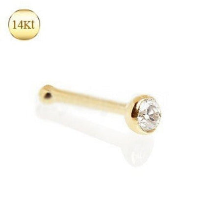 14K gold stud nose ring with press-fit CZ gemstone, jewelry and watches by Peridot, simple and elegant nose jewelry.