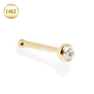 14K gold stud nose ring with press fit CZ gemstone, crafted by Peridot, featuring a sleek and secure jewelry design.