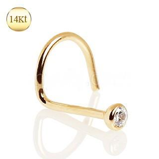 14K yellow gold screw nose ring with press-fit CZ gemstone, stylish jewelry accessory from Peridot.