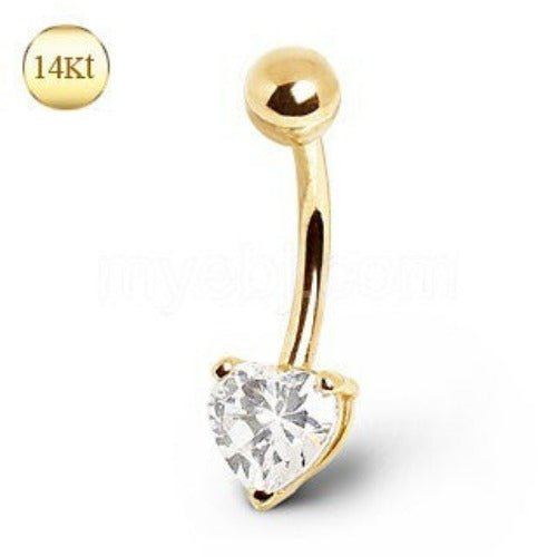 14K yellow gold navel ring with heart-shaped gem in prong setting, stylish jewelry by Peridot.