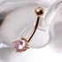14Kt gold navel ring with prong-set round cubic zirconia, jewelry and watch accessory from Peridot.