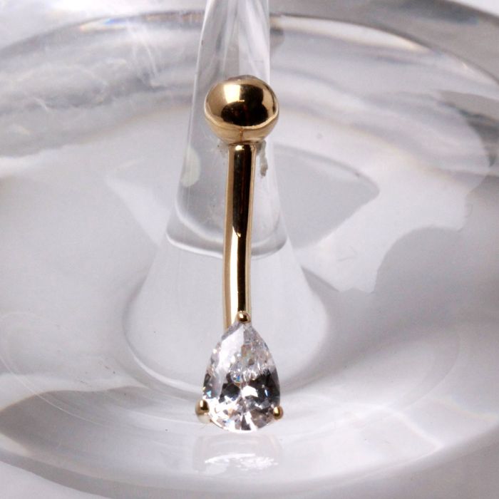14K yellow gold navel ring with tear drop gemstone, jewelry and watches by Peridot, featuring a delicate and elegant design.