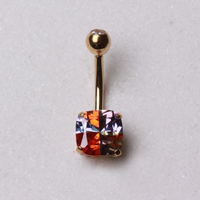 14K yellow gold navel ring with miracle cubic, jewelry and watches by Peridot, featuring a delicate gold hoop with sparkling cubic stone.
