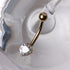 14K yellow gold navel ring with clear round prong set CZ, 1/2 inch jewelry piece by Peridot.
