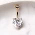 14K yellow gold navel ring with large clear heart-shaped CZ gemstone and prong setting, jewelry and watches by Peridot