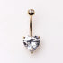 14K yellow gold navel ring with heart-shaped gem in prong setting, jewelry and watch accessory by Peridot.