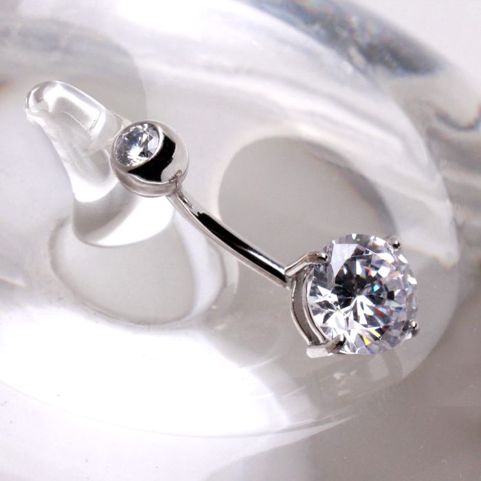 14K white gold navel ring with prong-set cubic zirconia, elegant jewelry piece by Peridot featuring sparkling gemstone.