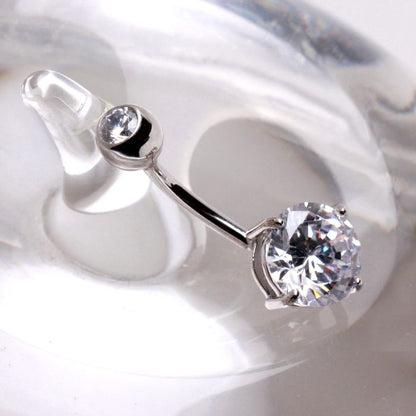 14K white gold navel ring with prong-set cubic zirconia, elegant jewelry piece by Peridot featuring sparkling gemstone.