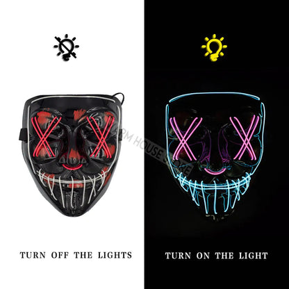 White Eucalyptus Halloween LED pet mask with glowing eyes, designed for pets to wear during Halloween festivities.