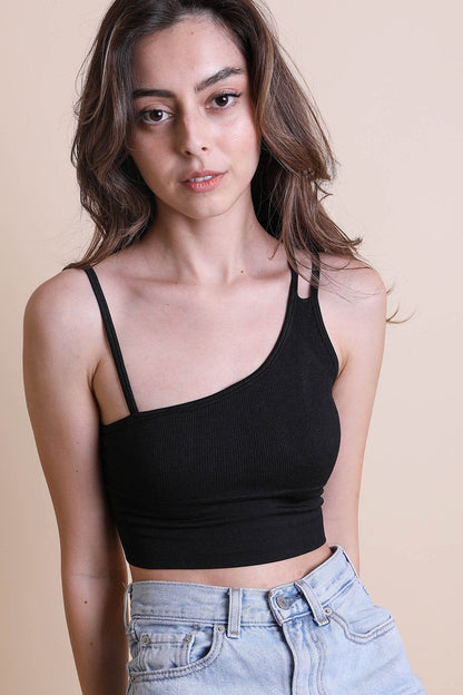 Black offset shoulder brami top from Periwinkle Aether&