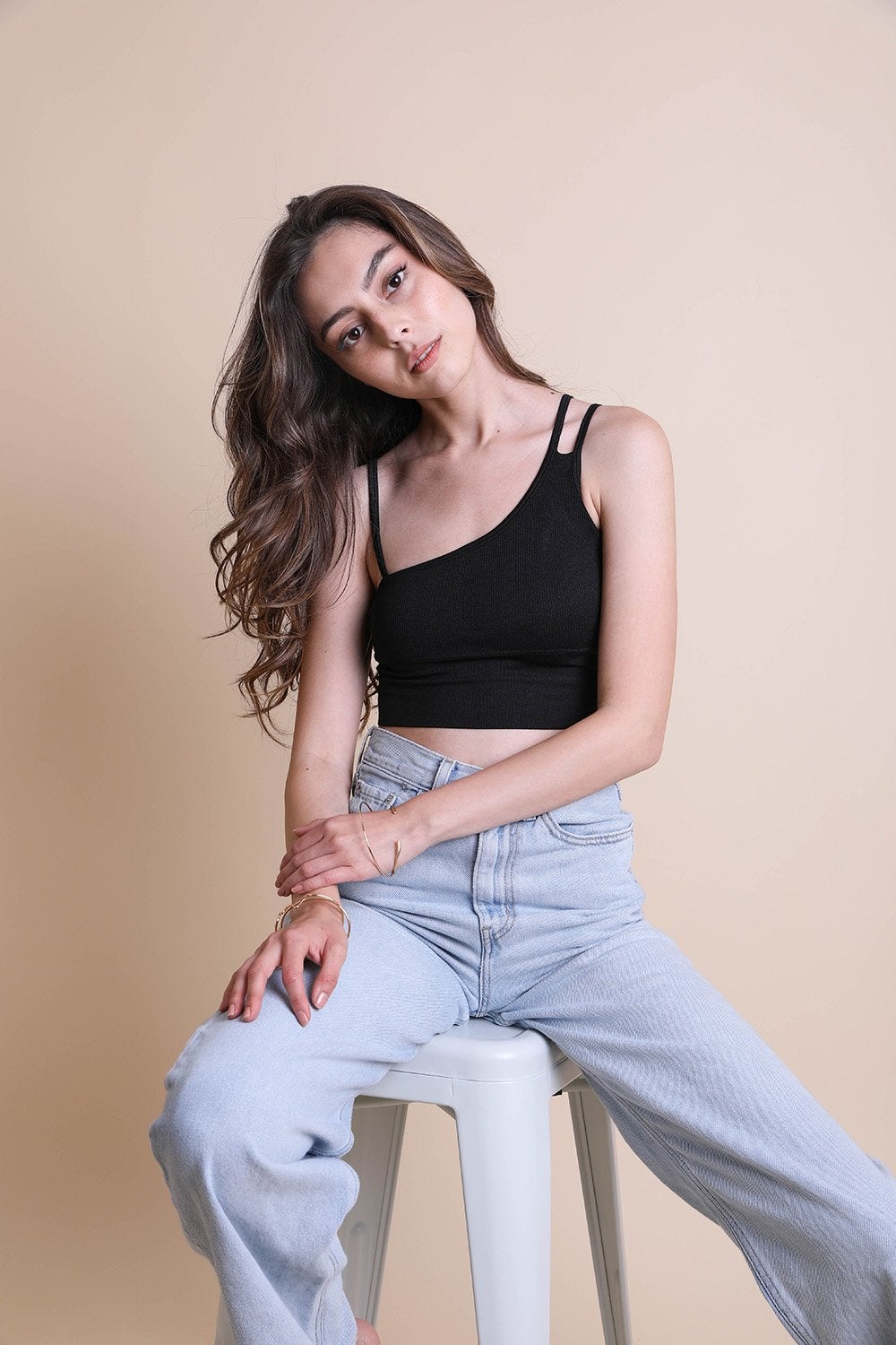 Periwinkle Aether offset shoulder brami top from the Leto collection, featuring a stylish lingerie and underwear design with off-shoulder style.