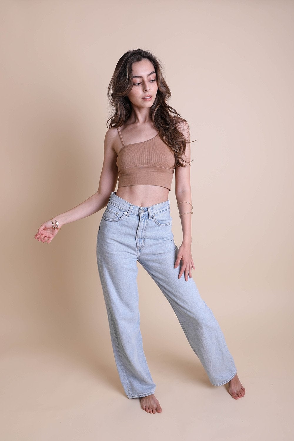 Periwinkle Aether offset shoulder brami top from the Leto collection, featuring a stylish, off-shoulder lingerie design.
