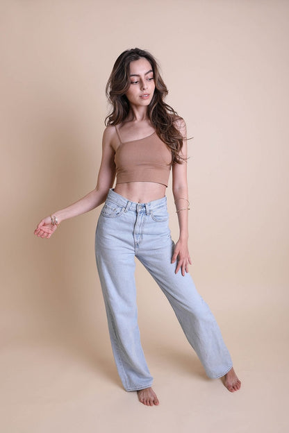 Periwinkle Aether offset shoulder brami top from the Leto collection, featuring a stylish, off-shoulder lingerie design.