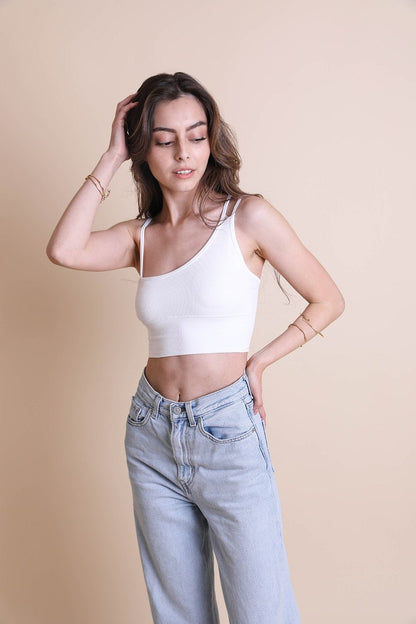 Periwinkle Aether offset shoulder brami top from the Leto collection, featuring a stylish lingerie and underwear design.
