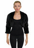 Black open-front faux fur bolero jacket by Rose Eleusis, lightweight with a soft, luxurious texture, perfect for stylish layering.