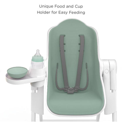 Ultramarine Dione Oribel Cocoon baby high chair for infants and toddlers, featuring a sleek design and adjustable safety harness.