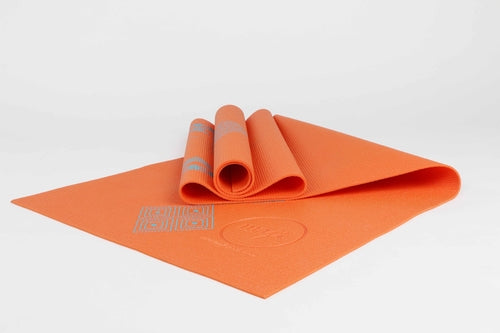 Orange Azure Jason printed PVC premium yoga mat with textured surface for indoor and outdoor yoga practice.